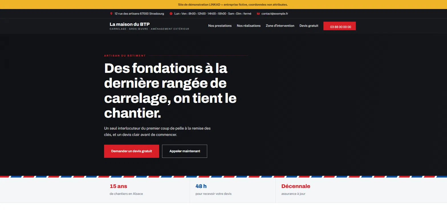 Site internet d'une entreprise du bâtiment en Alsace : carrelage, gros œuvre, aménagement extérieur